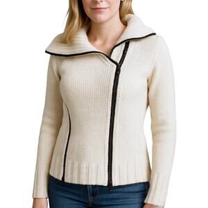 Ann Demeulemeester Size 4 36 Double Zipper Funnel Neck Sweater Cream Wool Knit